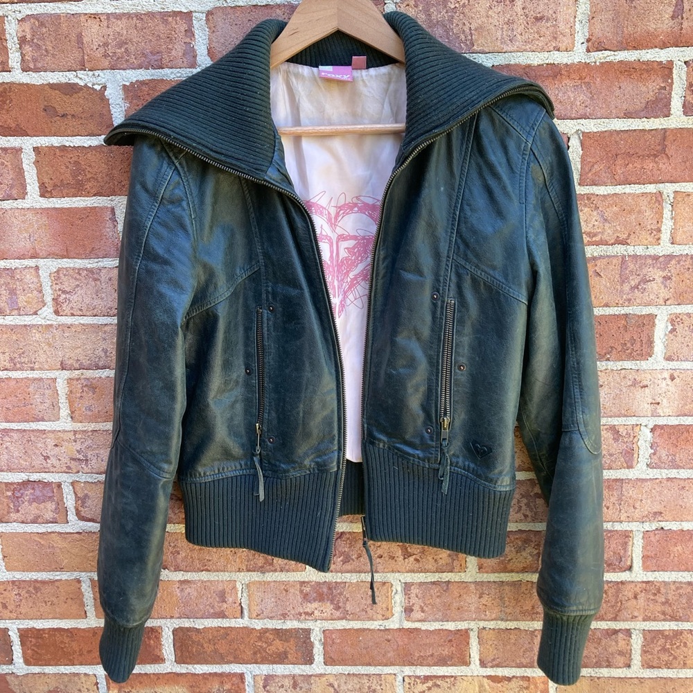 COPY - Green Roxy life genuine leather jacket. Size 3. vintage